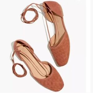 NWT Madewell | Brown Nubuck The Celina Woven Ankle Tie Lace-Up Flats, 7